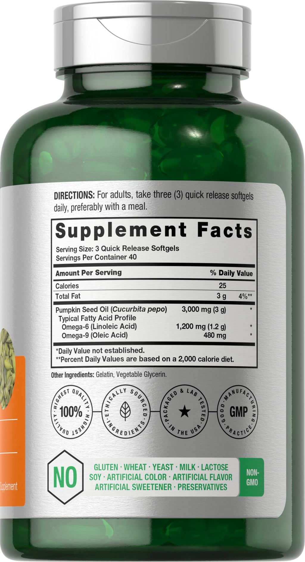 Pumpkin Seed Oil 3000mg 120 Softgel Capsules Y3151