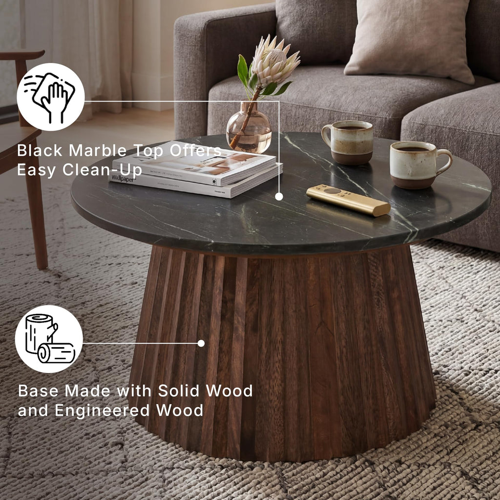 Round Fluted Marble Coffee Table D48673