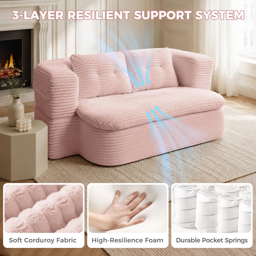 Pink Corduroy Convertible Sofa Bed V25491