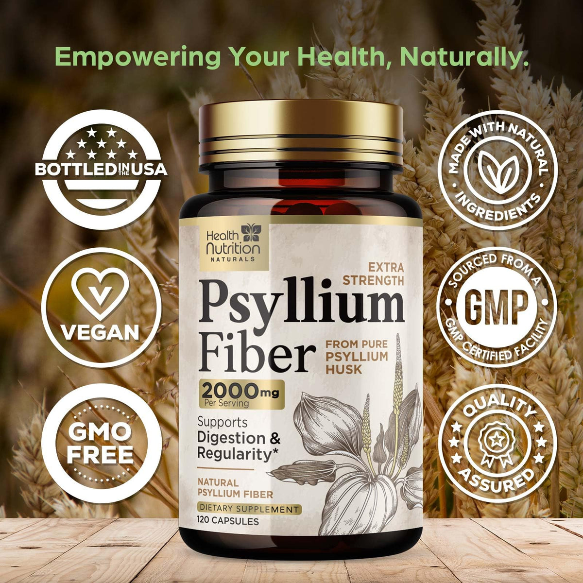 Psyllium Husk Capsules 2000 mg 120 Capsules T14479
