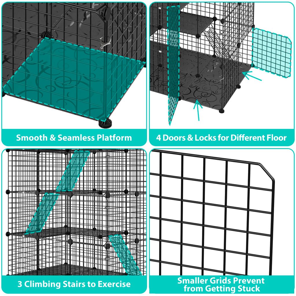 4-Tier Cat Cage Indoor Enclosure Metal Playpen with Hammock E51377