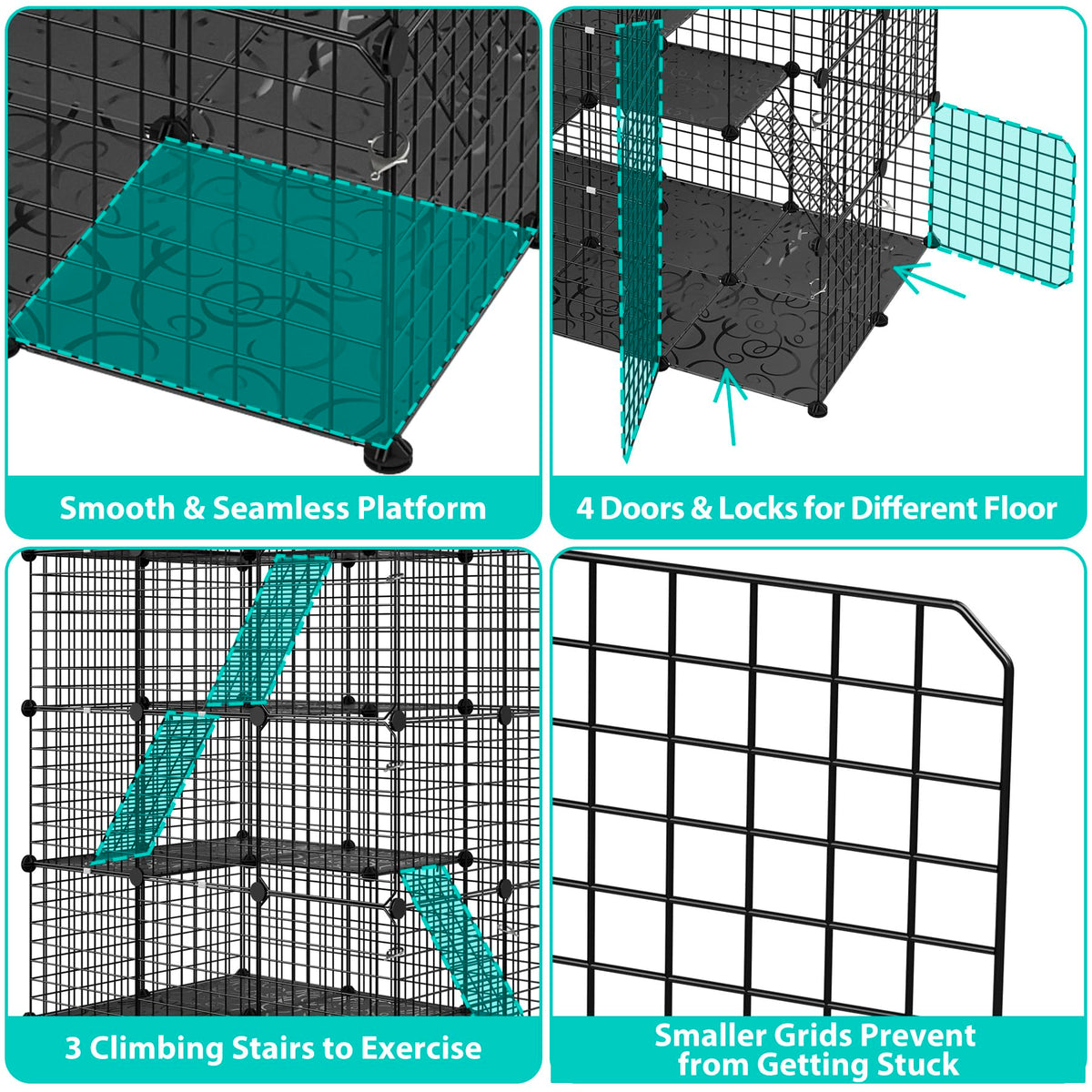 4-Tier Cat Cage Indoor Enclosure Metal Playpen with Hammock E51377