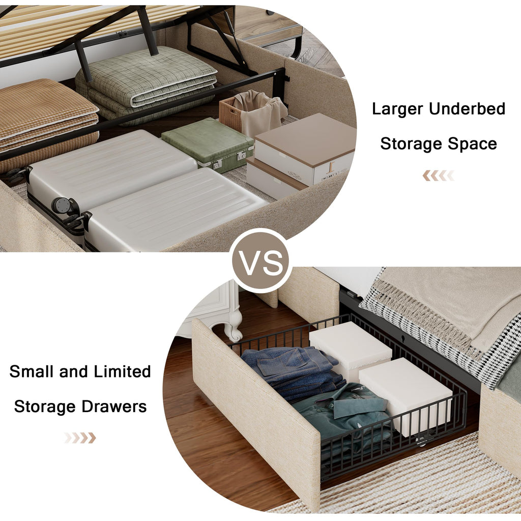 Queen Size Lift Up Storage Upholstered Bed Frame with Charging Station X7846