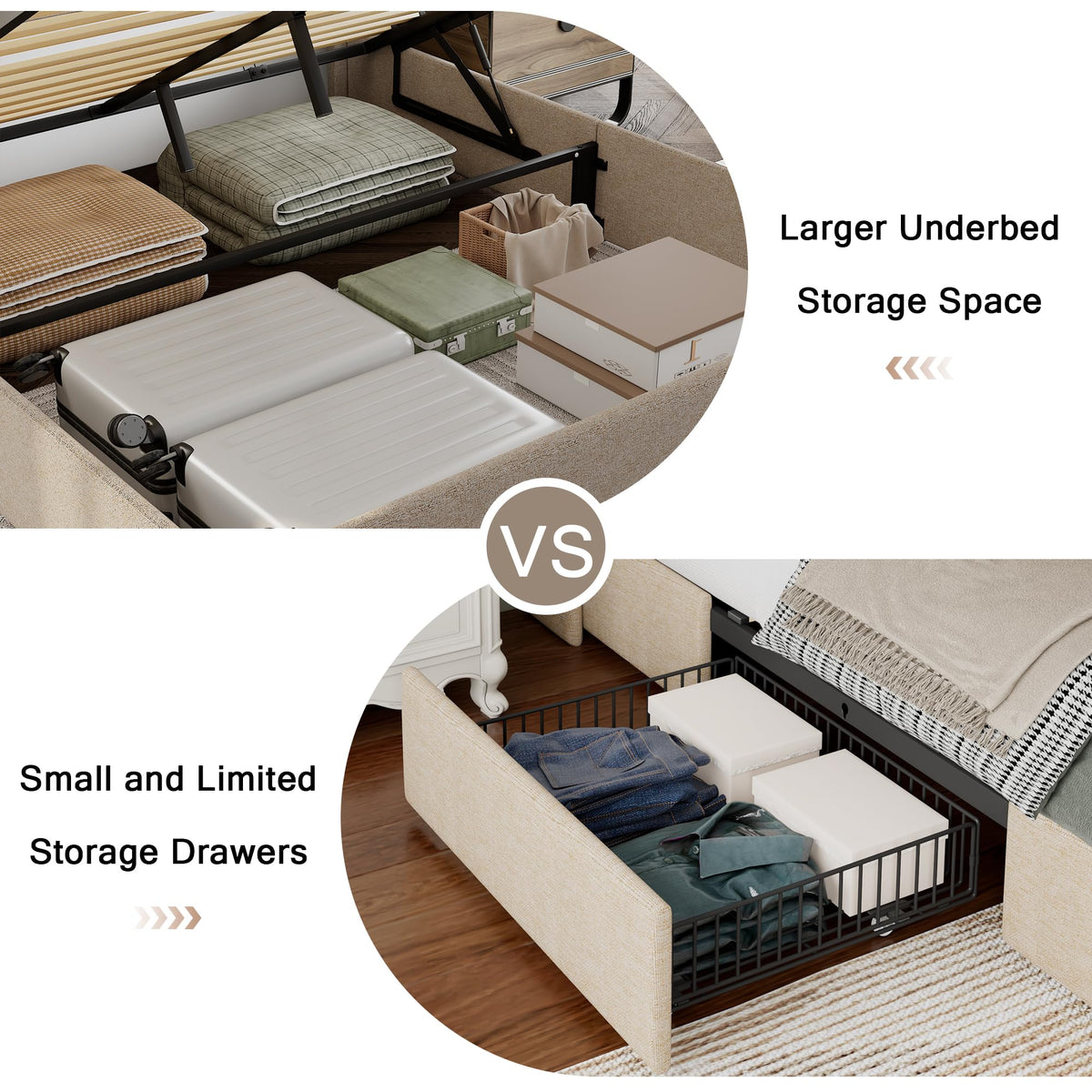 Queen Size Lift Up Storage Upholstered Bed Frame with Charging Station X7846