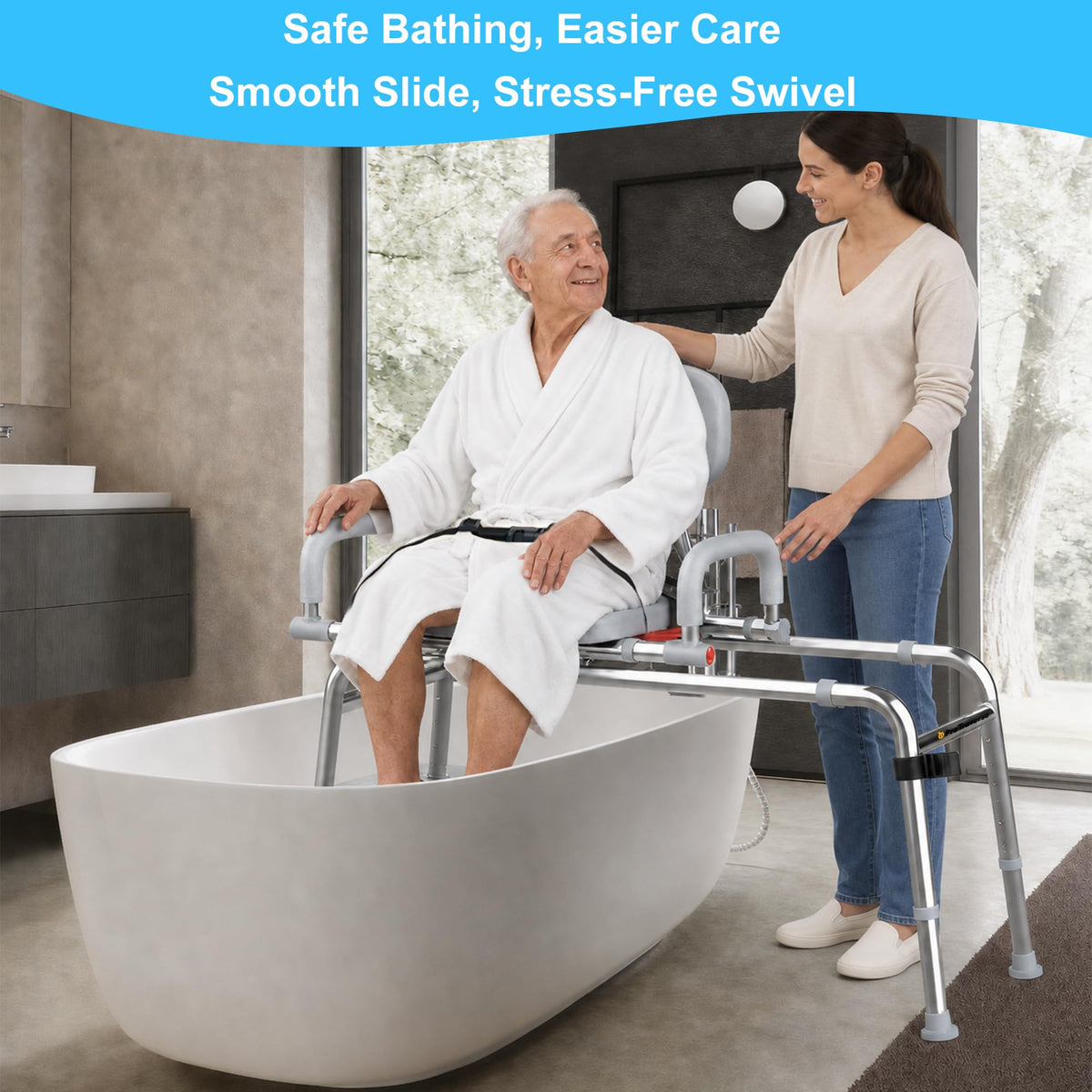Sliding Shower Chair Tub Transfer Bench with Swivel Seat, 450lbs, Adjustable Height, Gray K817963
