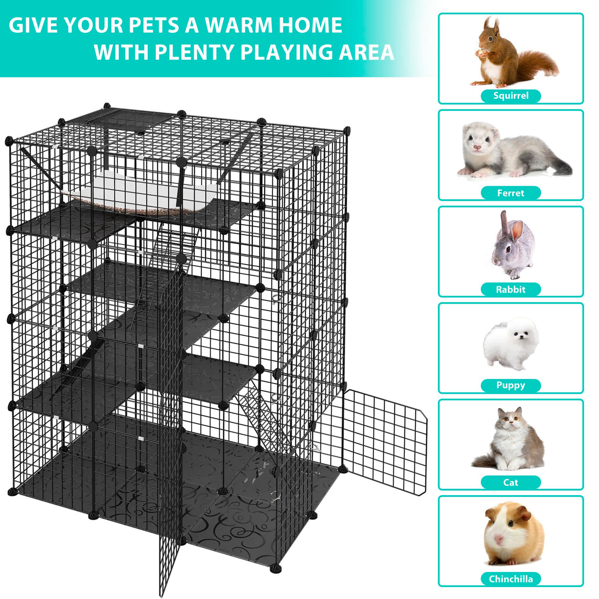 4-Tier Cat Cage Indoor Enclosure Metal Playpen with Hammock E51377