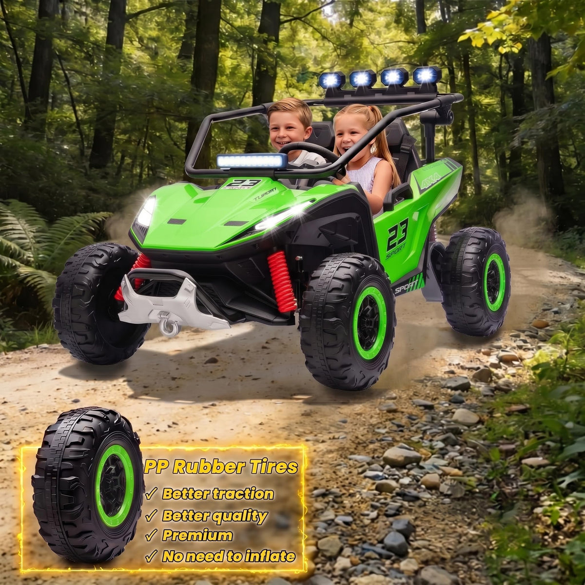 2-Seater Kids UTV with 4x200W Motor, 3-6MPH, Green N545060