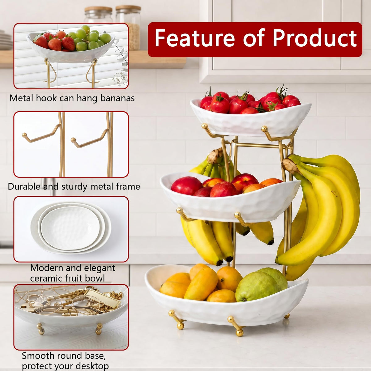 3 Tier Ceramic Fruit Bowl Stand H92731