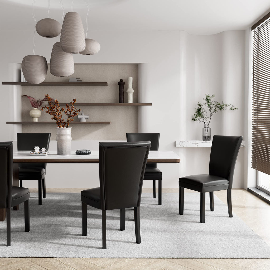Set of 6 Black Faux Leather Upholstered Dining Chairs with Wood Legs S274148
