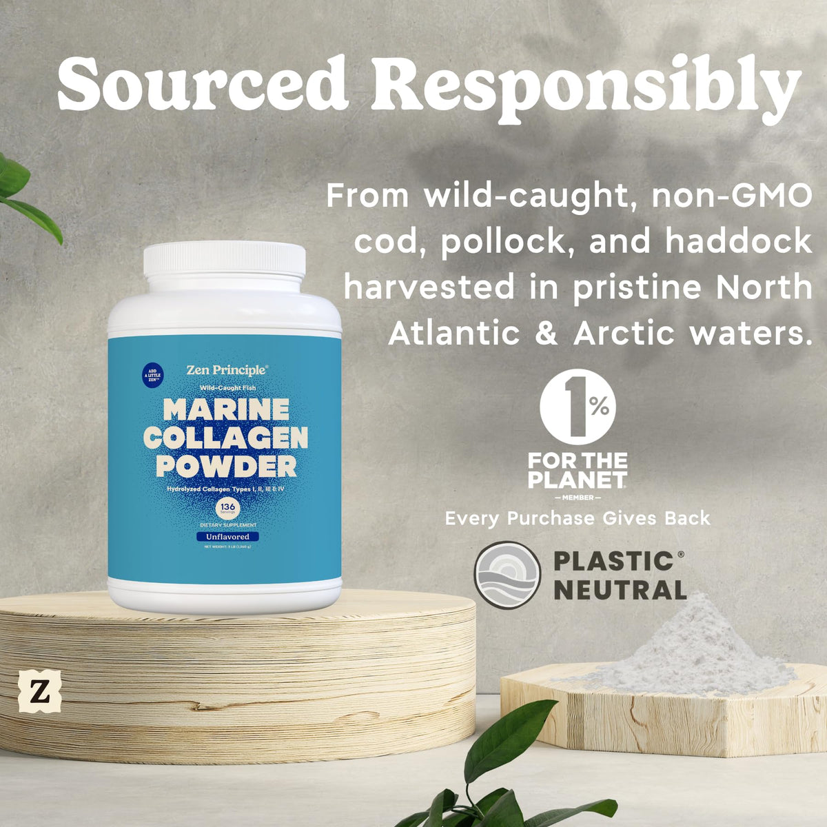 Marine Collagen Peptides Powder 3 lb. Wild-Caught Fish, Non-GMO. Hydrolyzed Types I, II, III & IV Protein. D643