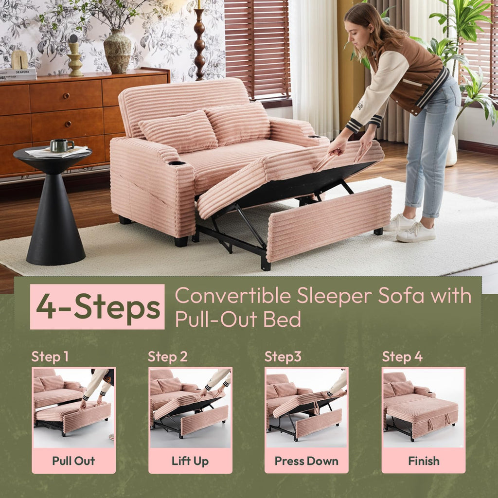 Loveseat Sleeper Sofa Couch with Pull Out Chair Bed A28845