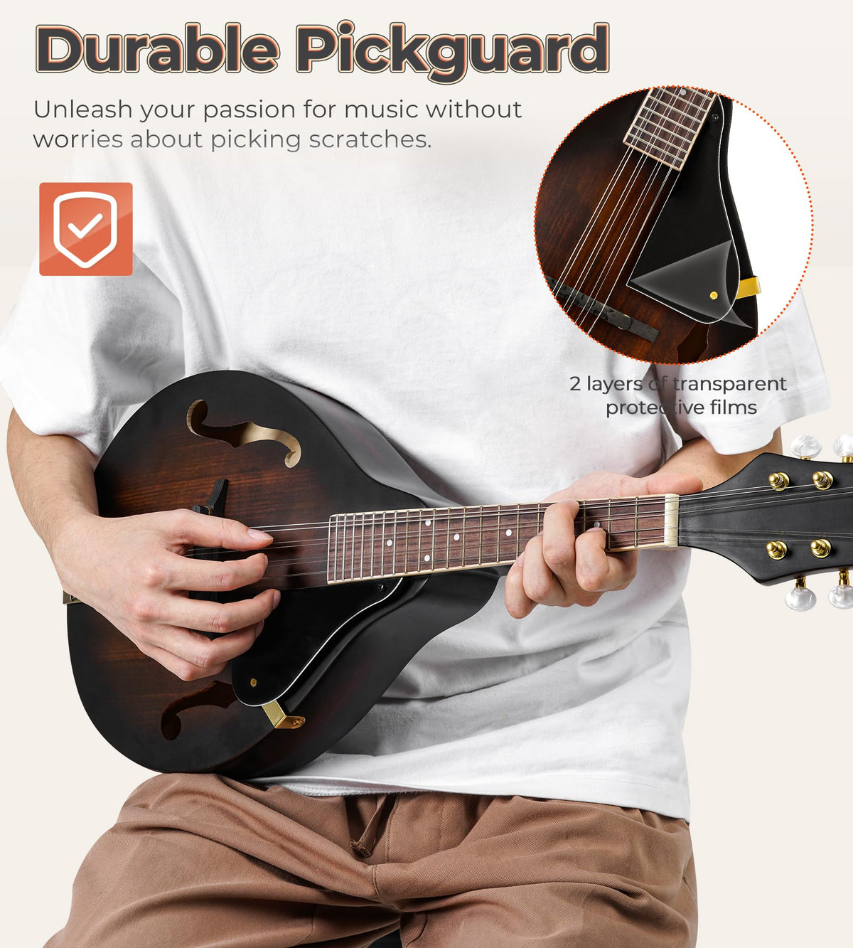 Acoustic Mandolin Instrument Solid Spruce Top 8 String Dark Brown H538