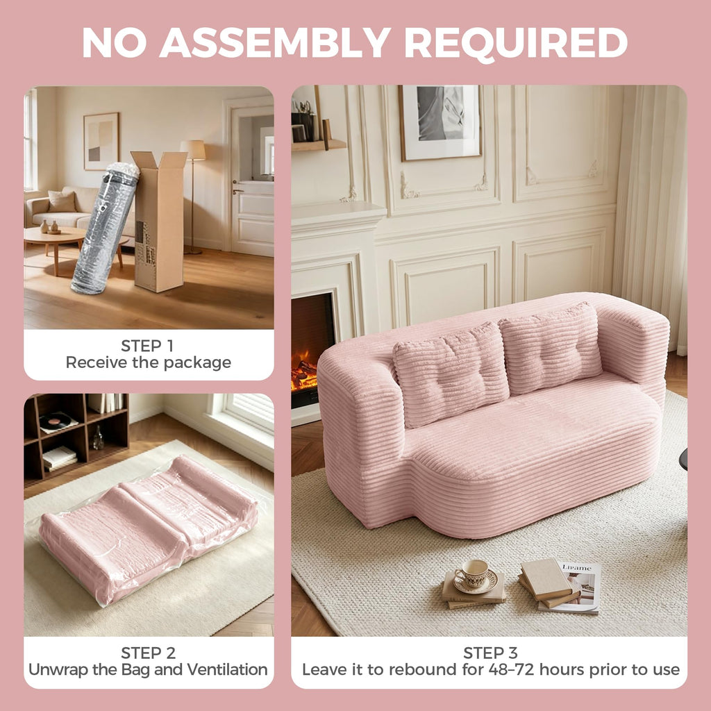 Pink Corduroy Convertible Sofa Bed V25491