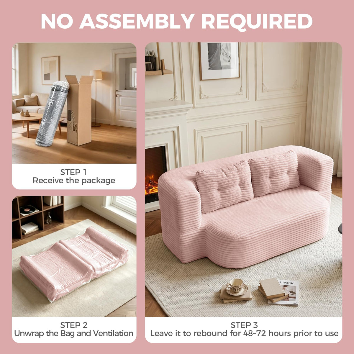 Pink Corduroy Convertible Sofa Bed V25491