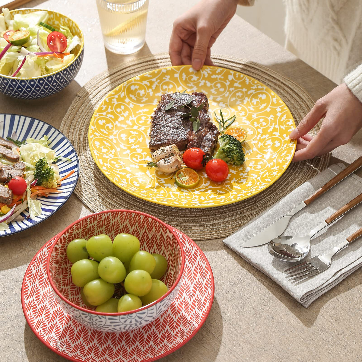 Ceramic 12-Pieces Dinnerware Sets for 4 W996407