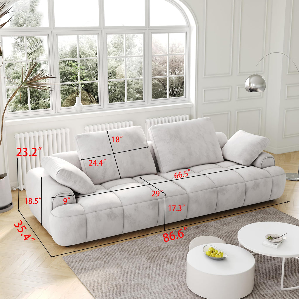 Light Gray Velvet 3 Seat Sofa with Pillow E647