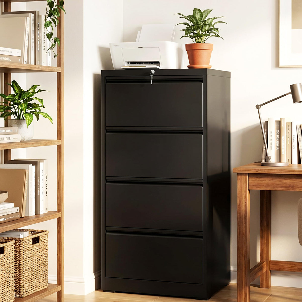 4 Drawer Black Metal File Cabinet with Lock I71432