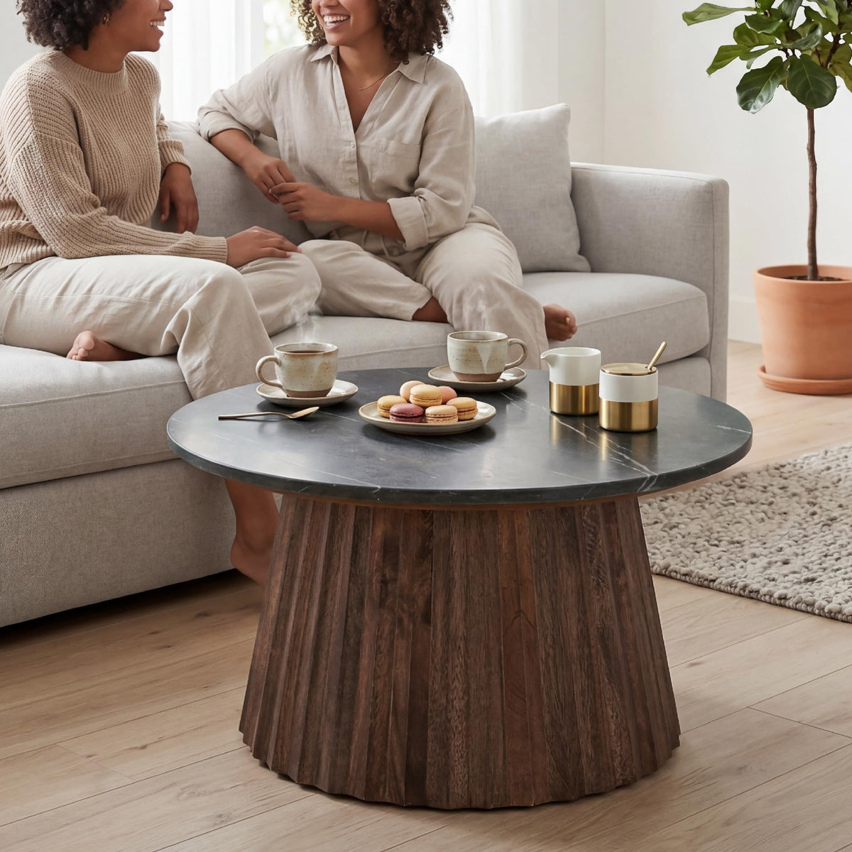 Round Fluted Marble Coffee Table D48673
