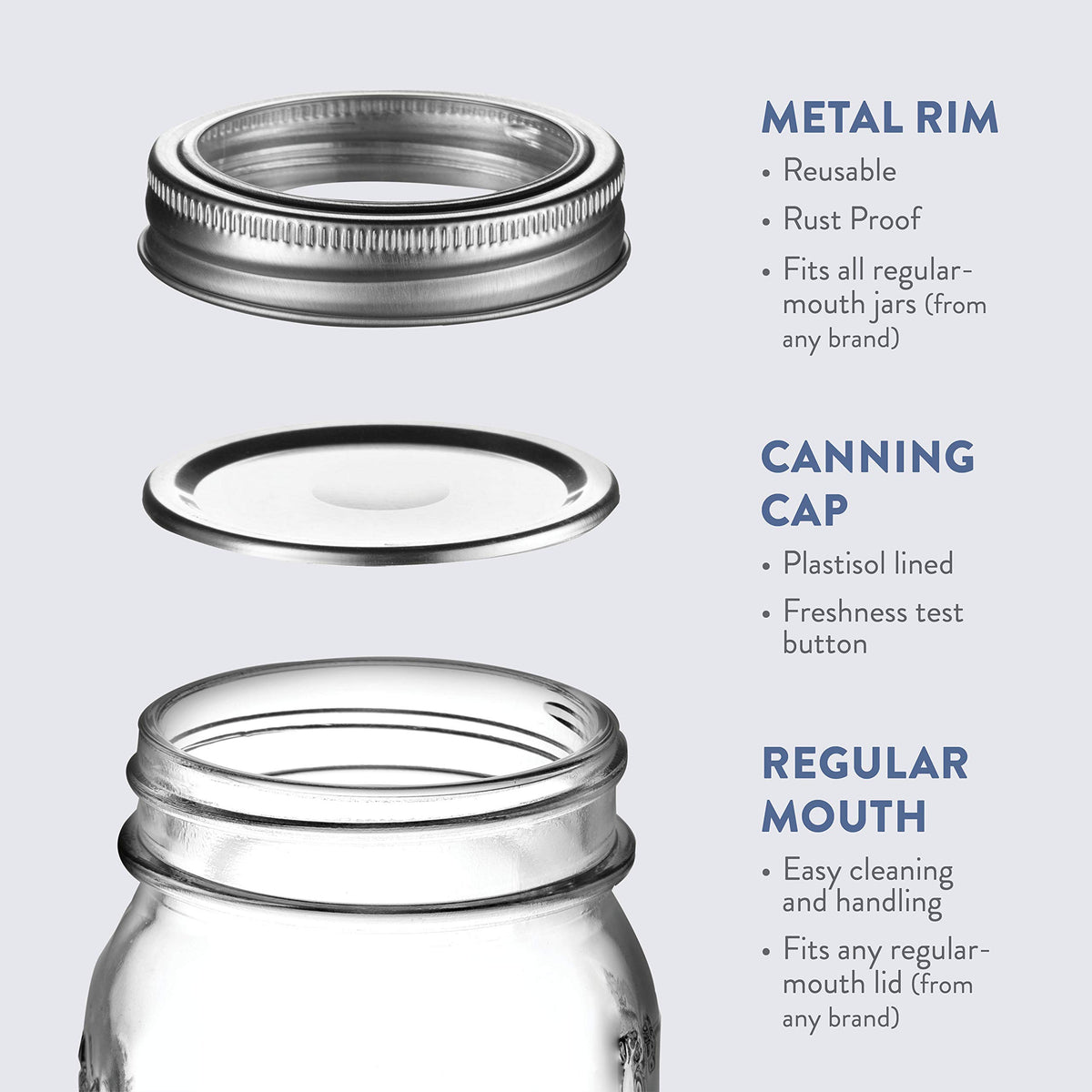 16 oz 12-Pack Regular Mouth Glass Jars with Lid & Seal Bands J172
