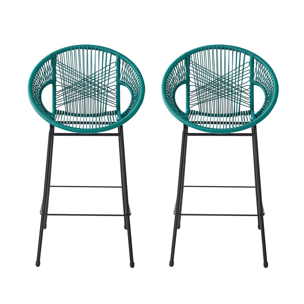 Teal Faux Wicker Outdoor Bar Stool Set of 2 Z513275
