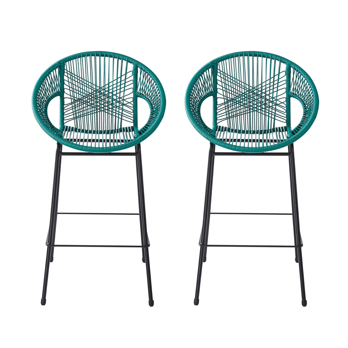 Teal Faux Wicker Outdoor Bar Stool Set of 2 Z513275