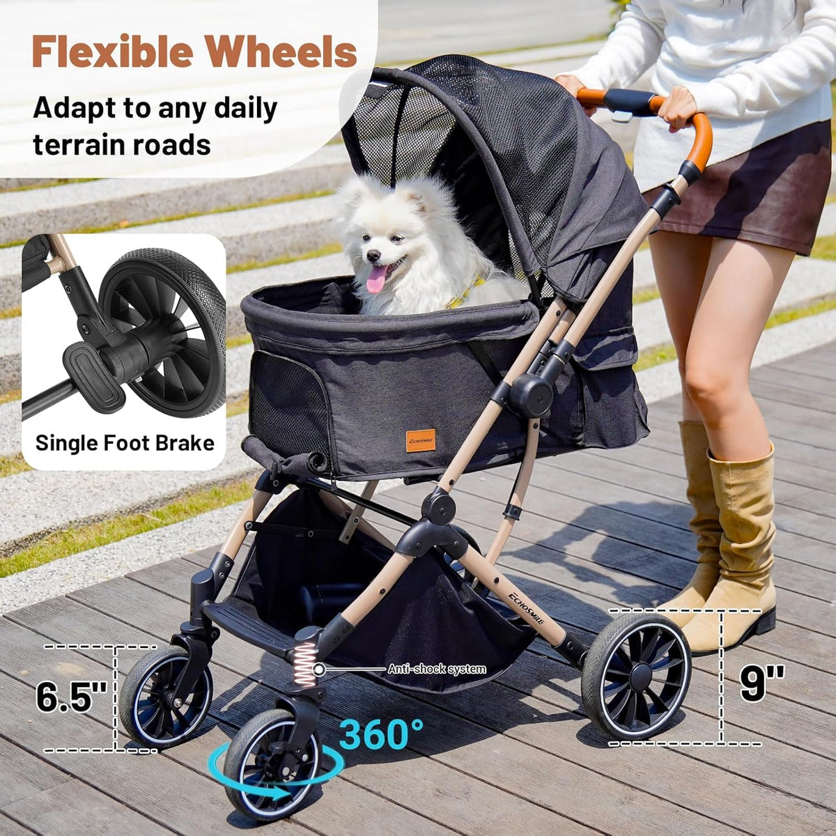 4-Wheel Pet Stroller with Reversible Handle U539204