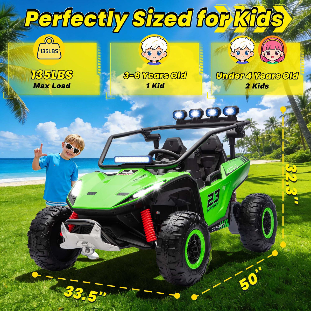2-Seater Kids UTV with 4x200W Motor, 3-6MPH, Green N545060