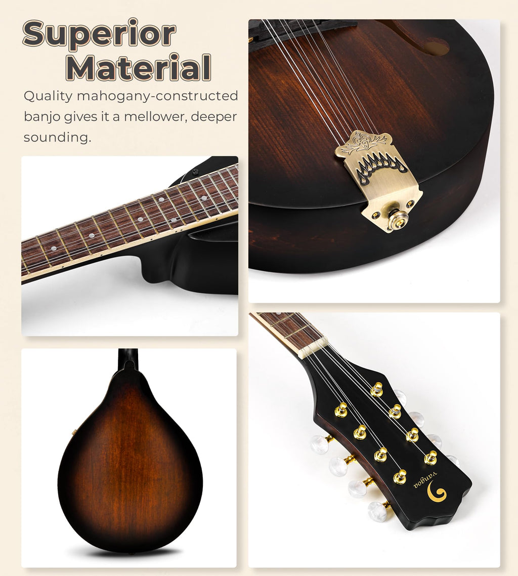 Acoustic Mandolin Instrument Solid Spruce Top 8 String Dark Brown H538