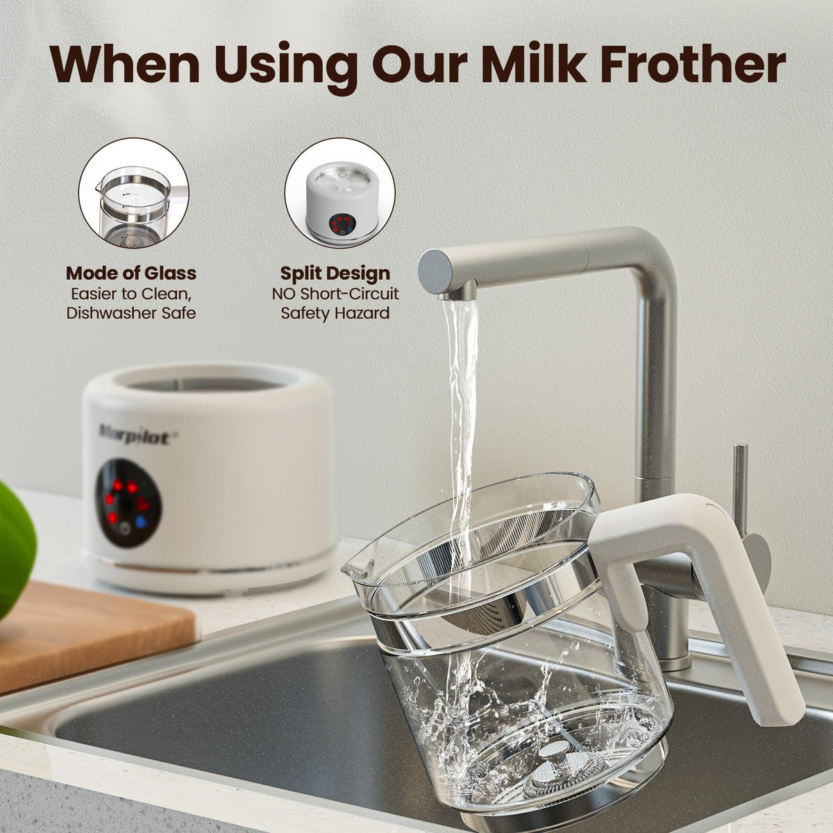 Electric Milk Frother and Steamer 16.9oz White Glass E2247