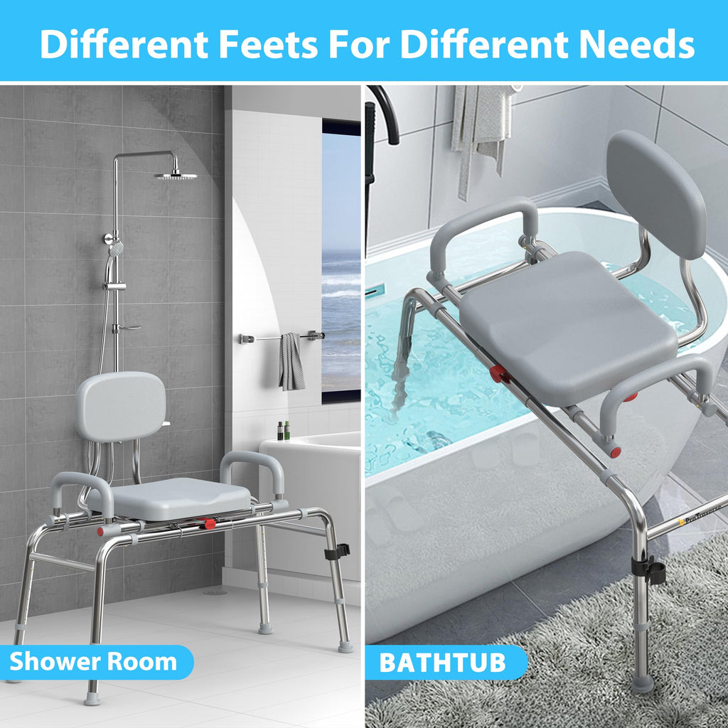 Sliding Shower Chair Tub Transfer Bench with Swivel Seat, 450lbs, Adjustable Height, Gray K817963