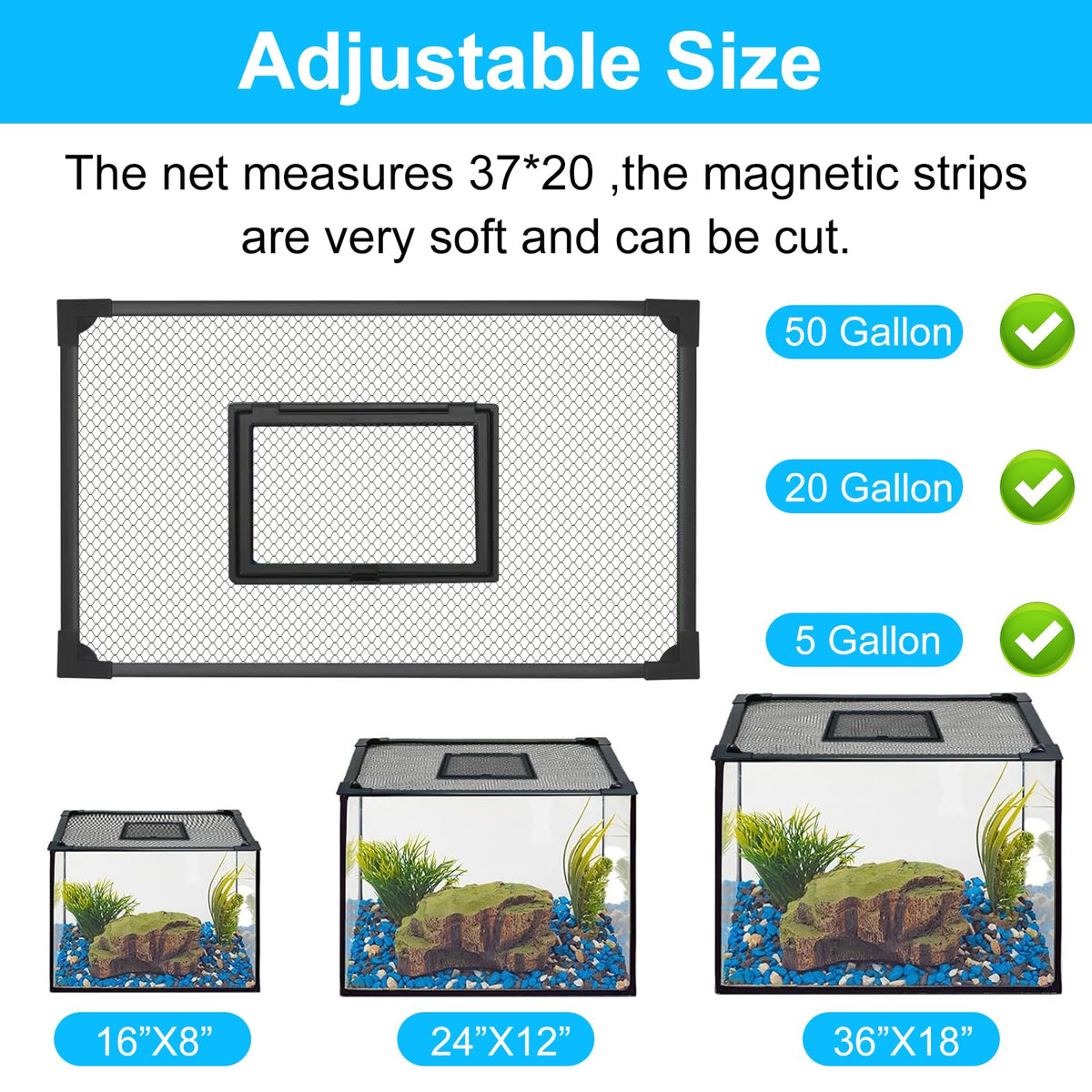 Magnetic Aquarium Net Cover with Feeding Window J969
