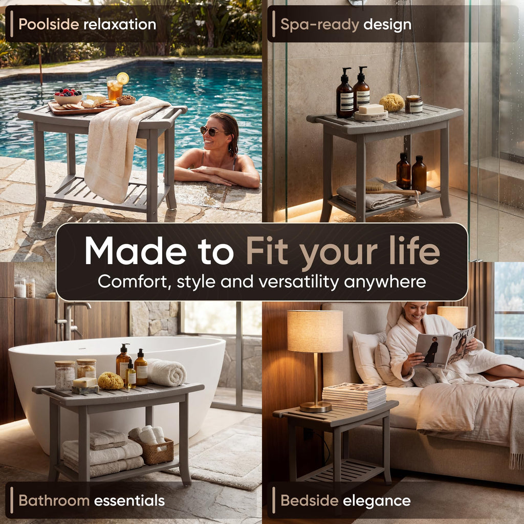 Teak Shower Bench with Storage Shelf Y754