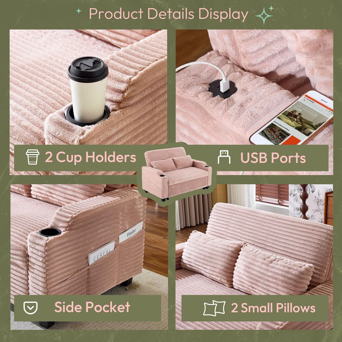 Loveseat Sleeper Sofa Couch with Pull Out Chair Bed A28845