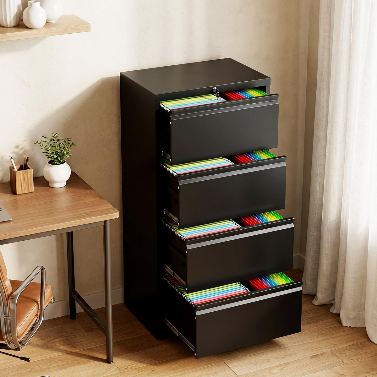 4 Drawer Black Metal File Cabinet with Lock I71432
