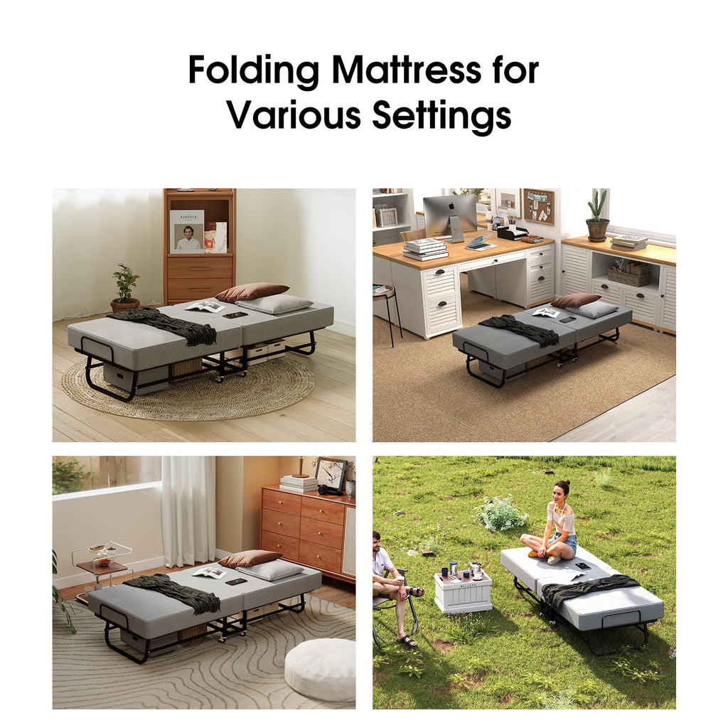 Folding Bed with Mattress, Memory Foam and Metal Frame, 75" x 31" G71444