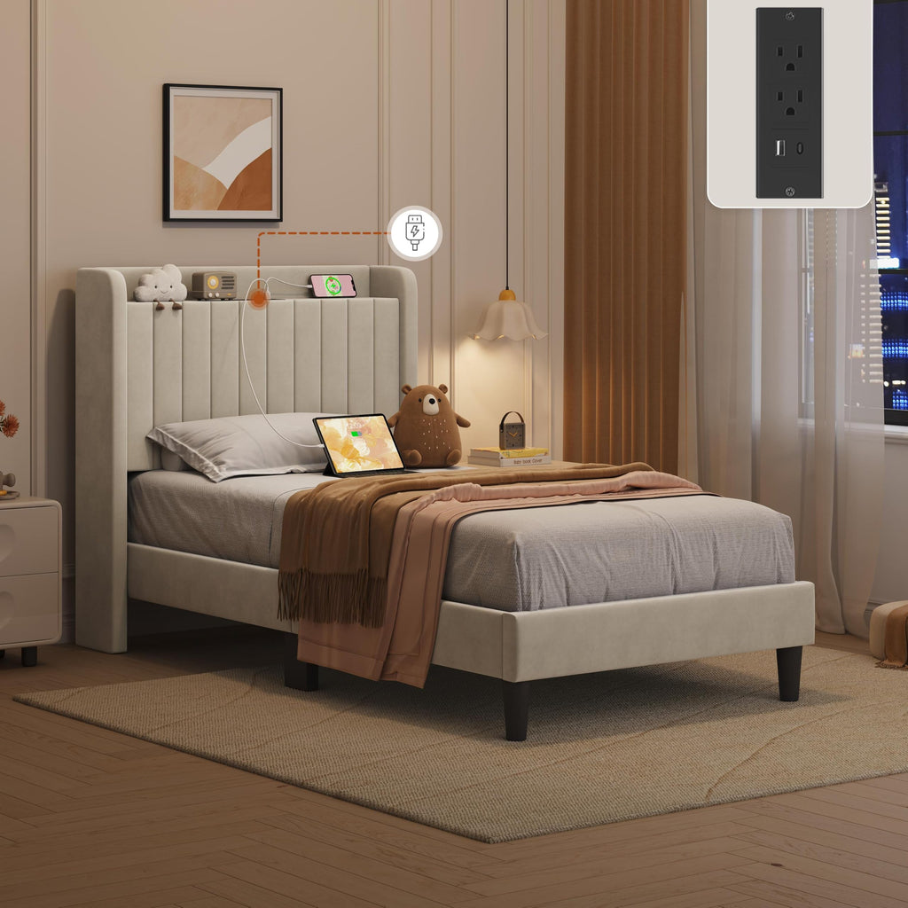 Twin Bed Frame with Storage Headboard W624110