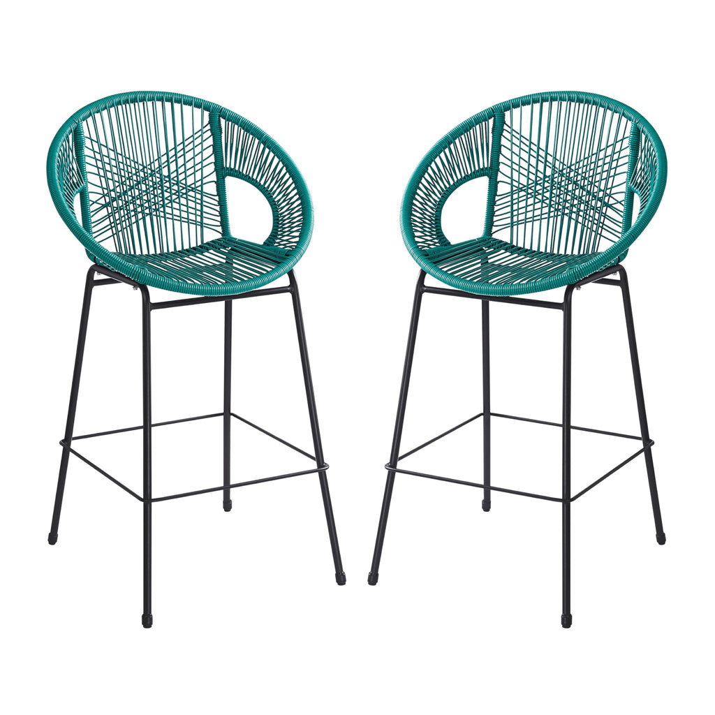 Teal Faux Wicker Outdoor Bar Stool Set of 2 Z513275