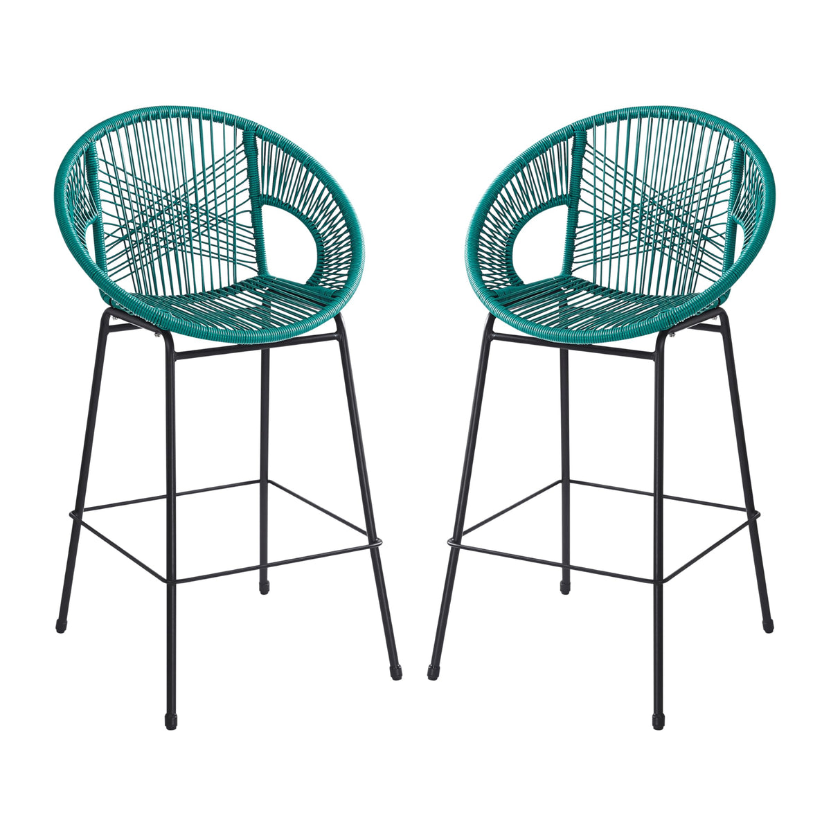 Teal Faux Wicker Outdoor Bar Stool Set of 2 Z513275