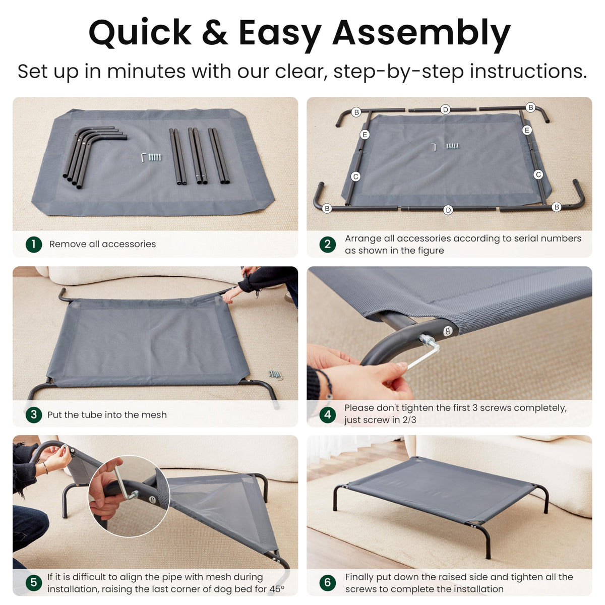 Elevated Cooling Dog Bed with Breathable Mesh, Grey, 48 inches Y988458