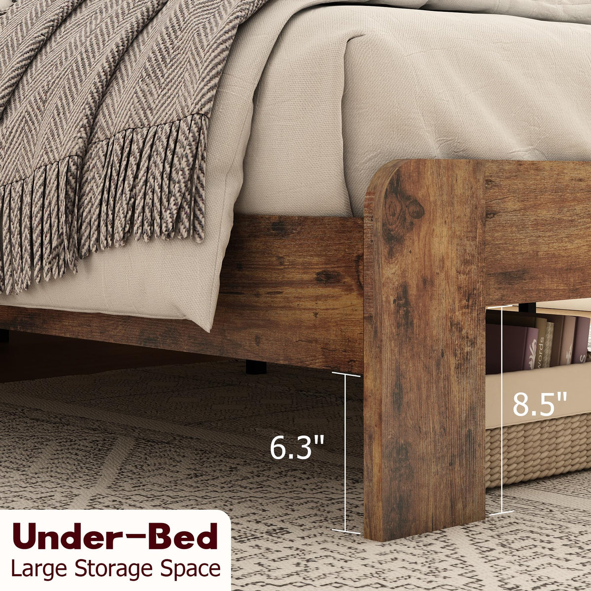 Wood Full Size Bed Frame with Headboard and Footboard I720600