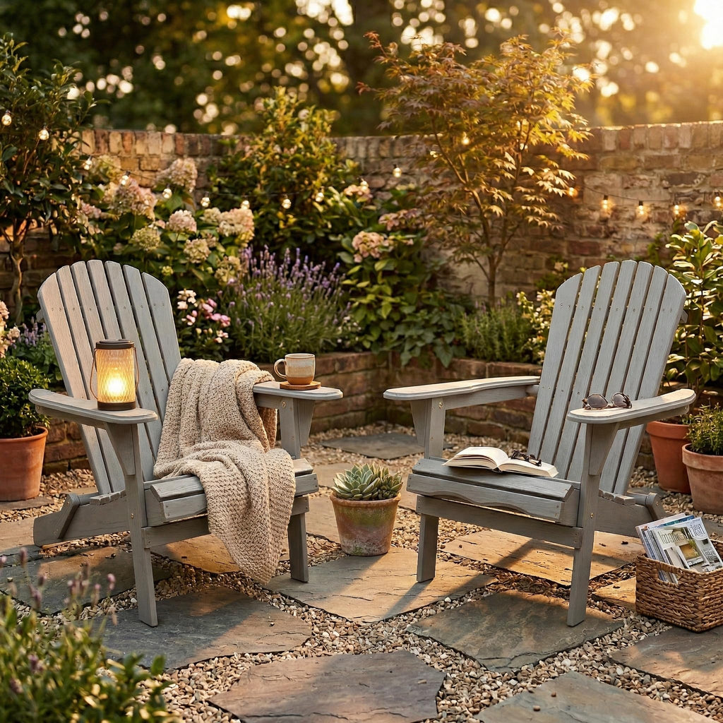 Wood Folding Adirondack Chair Set of 2 Solid Cedar R84508