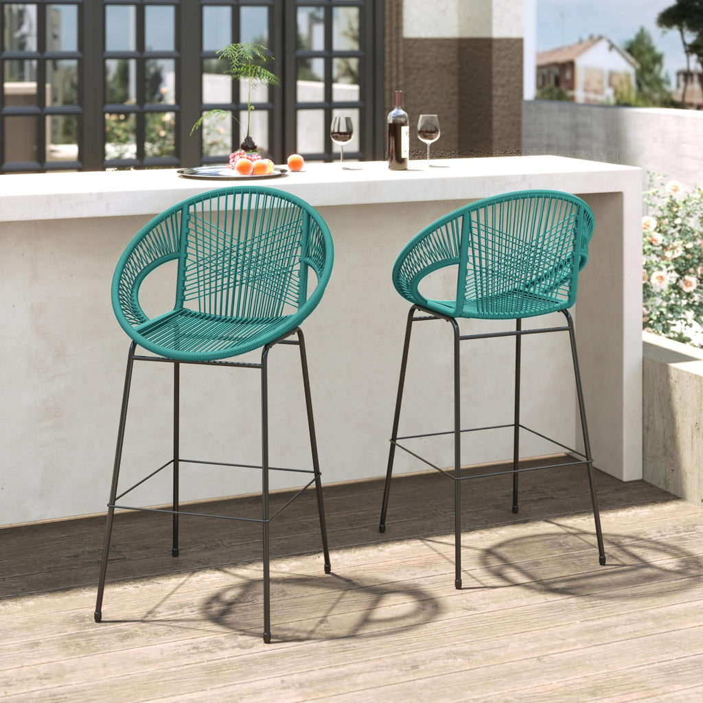 Teal Faux Wicker Outdoor Bar Stool Set of 2 Z513275