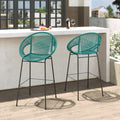 Teal Faux Wicker Outdoor Bar Stool Set of 2 Z513275