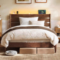 Full Wood Platform Bed with Headboard Storage Shelf B529
