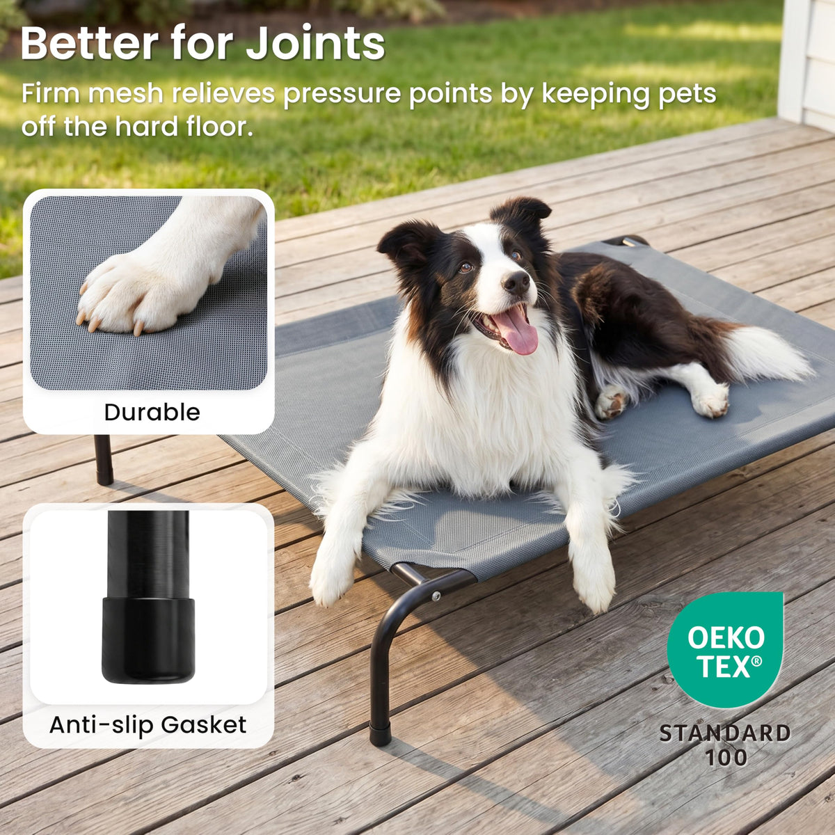 Elevated Cooling Dog Bed with Breathable Mesh, Grey, 48 inches Y988458