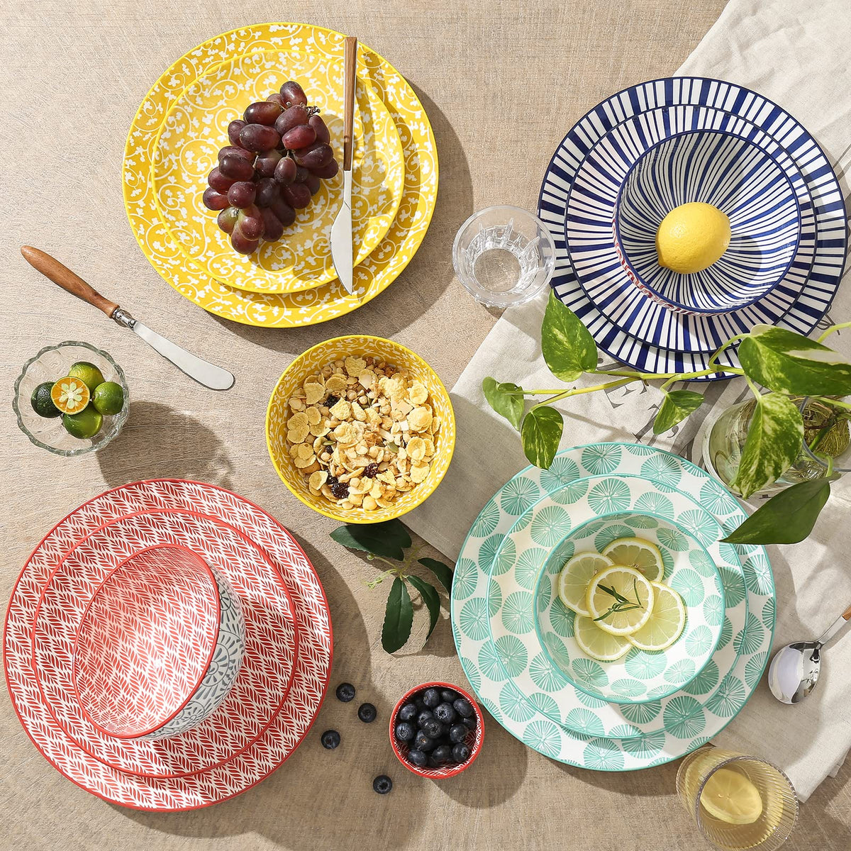 Ceramic 12-Pieces Dinnerware Sets for 4 W996407