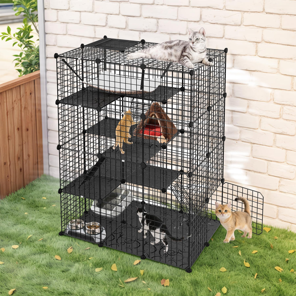 4-Tier Cat Cage Indoor Enclosure Metal Playpen with Hammock E51377