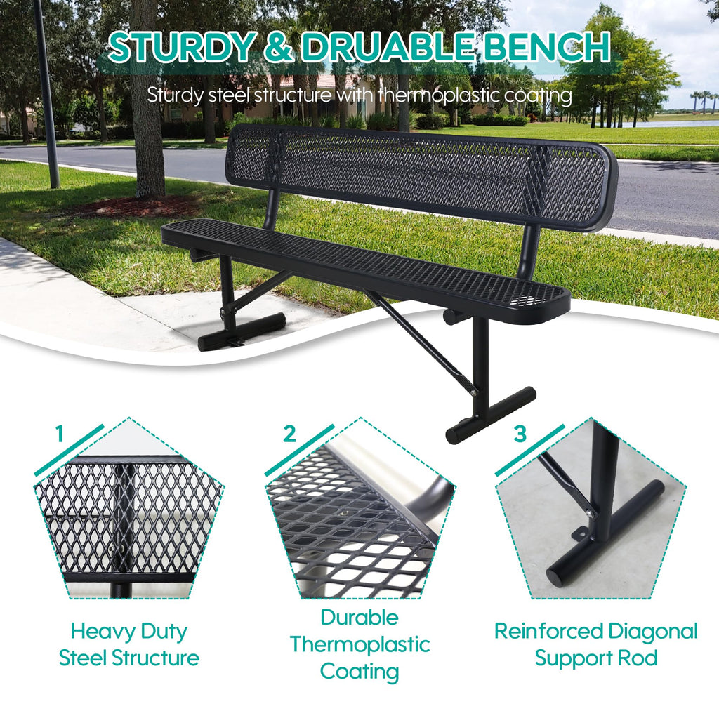 Black Metal Park Bench with Backrest H957