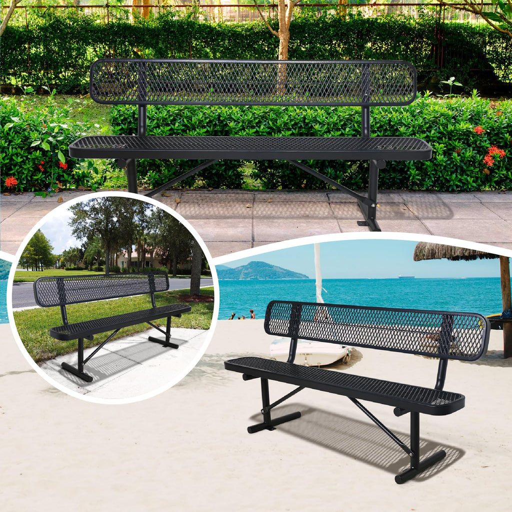Black Metal Park Bench with Backrest H957