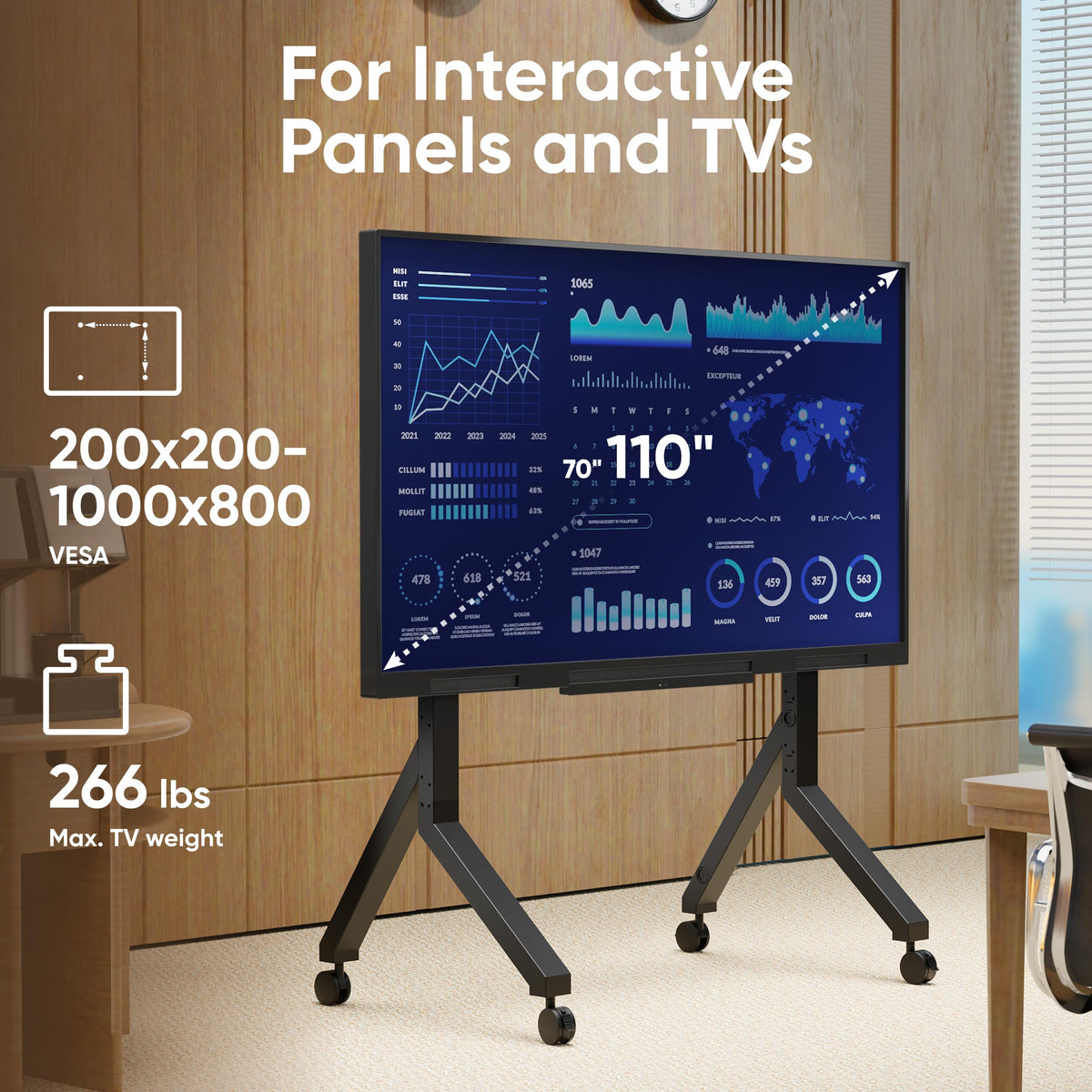 Mobile TV Stand on Wheels 70-110 Inch Black E66567